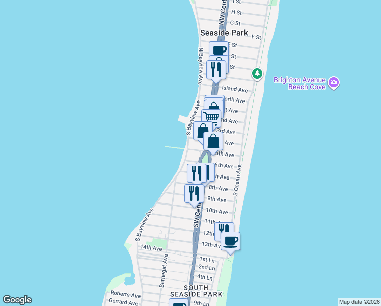map of restaurants, bars, coffee shops, grocery stores, and more near in Seaside Park