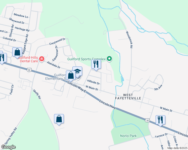 map of restaurants, bars, coffee shops, grocery stores, and more near 39 McIlvaine Lane in Chambersburg