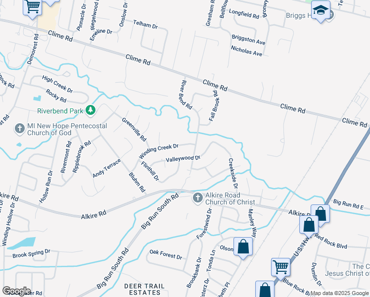 map of restaurants, bars, coffee shops, grocery stores, and more near 3153 Winding Creek Drive in Columbus