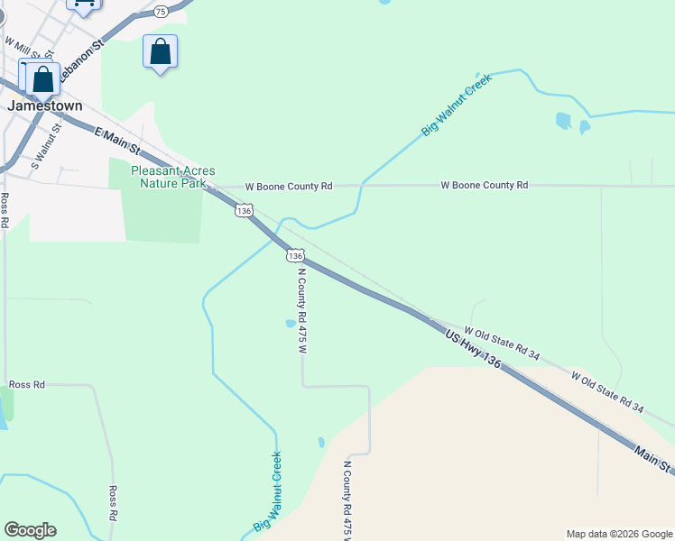 map of restaurants, bars, coffee shops, grocery stores, and more near 4686 Main Street in Lizton