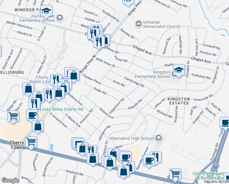 map of restaurants, bars, coffee shops, grocery stores, and more near 230 Chelten Parkway in Cherry Hill