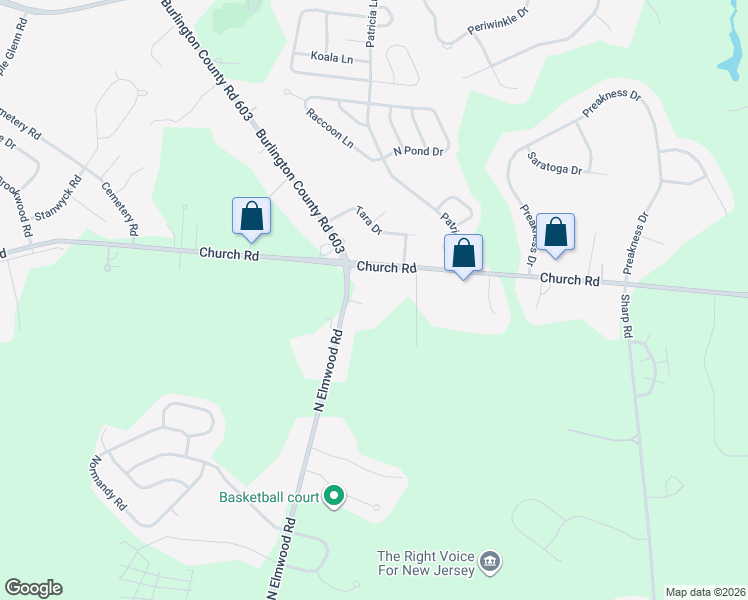 map of restaurants, bars, coffee shops, grocery stores, and more near 5 Elmwood Road in Mount Laurel Township