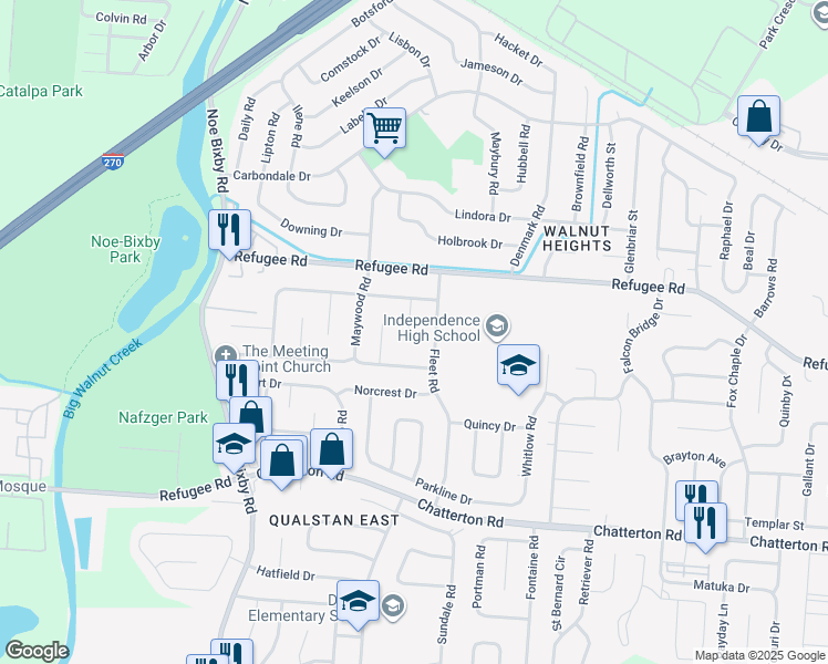 map of restaurants, bars, coffee shops, grocery stores, and more near 2830 Winsford Court in Columbus