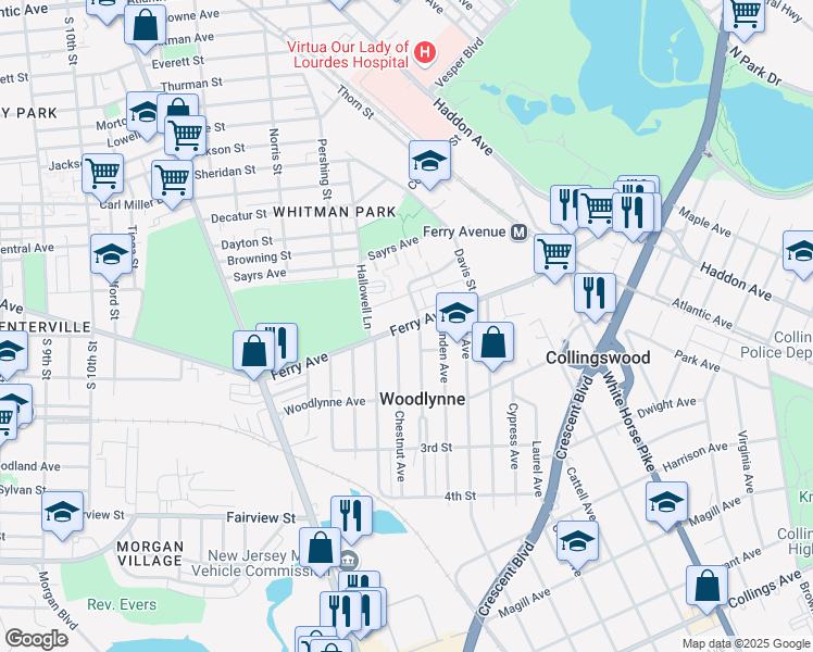 map of restaurants, bars, coffee shops, grocery stores, and more near 2015 Ferry Avenue in Camden