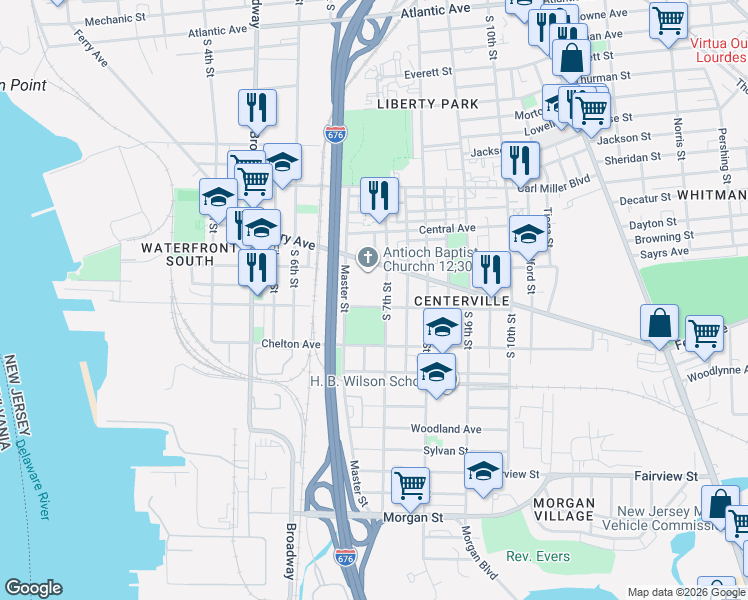 map of restaurants, bars, coffee shops, grocery stores, and more near 1940 South 7th Street in Camden