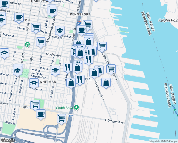 map of restaurants, bars, coffee shops, grocery stores, and more near 16 Rural Ln in Philadelphia