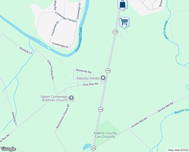 map of restaurants, bars, coffee shops, grocery stores, and more near 270 Runaway Road in Abbottstown