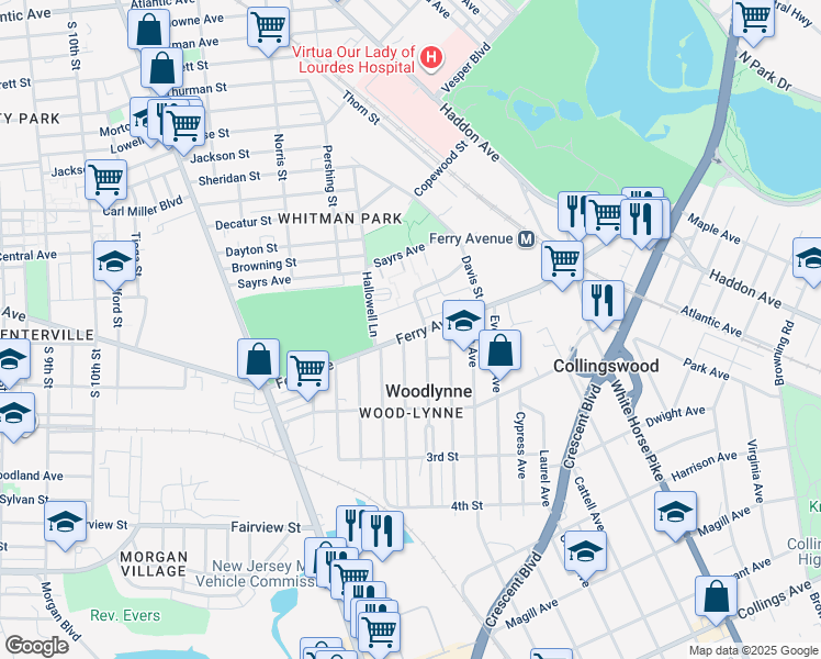 map of restaurants, bars, coffee shops, grocery stores, and more near 2013 Ferry Avenue in Camden