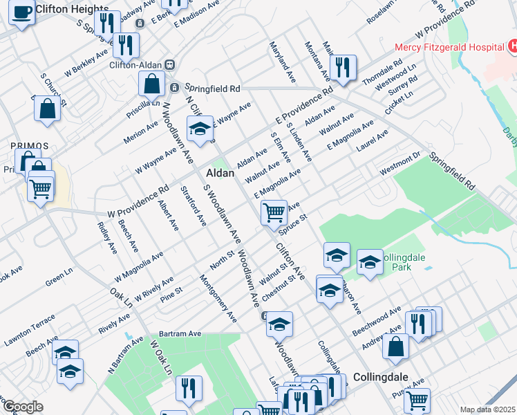 map of restaurants, bars, coffee shops, grocery stores, and more near 115 South Clifton Avenue in Aldan
