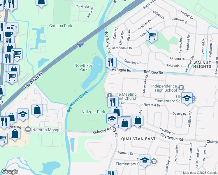 map of restaurants, bars, coffee shops, grocery stores, and more near 2782 Noe Bixby Road in Columbus