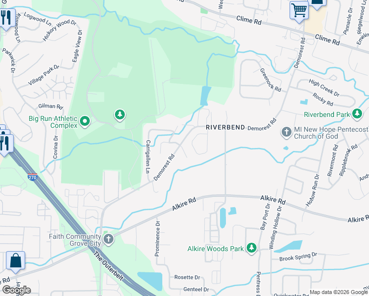 map of restaurants, bars, coffee shops, grocery stores, and more near 3794 Dunlane Court in Columbus