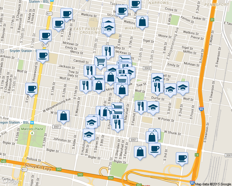 map of restaurants, bars, coffee shops, grocery stores, and more near in Philadelphia