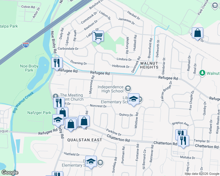 map of restaurants, bars, coffee shops, grocery stores, and more near 2830 Winsford Court in Columbus