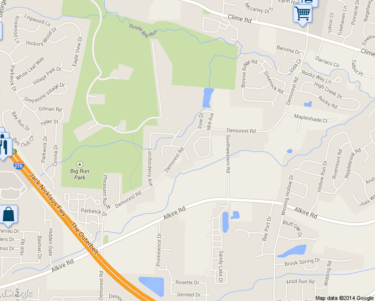 map of restaurants, bars, coffee shops, grocery stores, and more near 1703 Green Friar Drive in Columbus