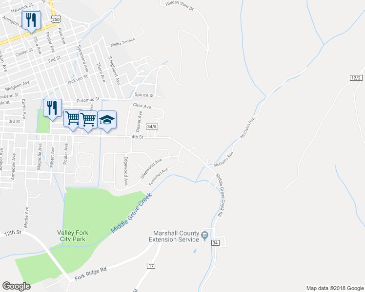 map of restaurants, bars, coffee shops, grocery stores, and more near 3098 Christy Lynn Drive in Moundsville