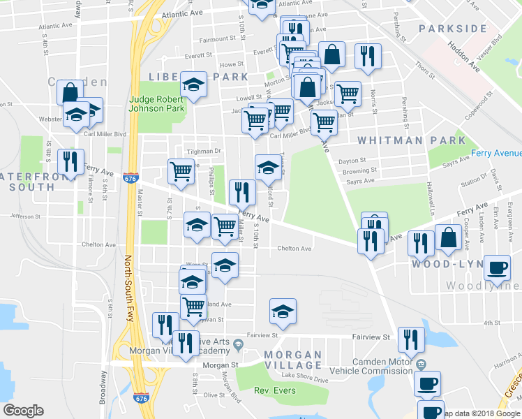 map of restaurants, bars, coffee shops, grocery stores, and more near 1888 South 10th Street in Camden