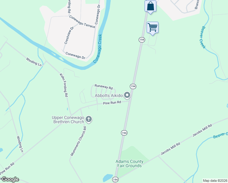 map of restaurants, bars, coffee shops, grocery stores, and more near 270 Runaway Road in Abbottstown