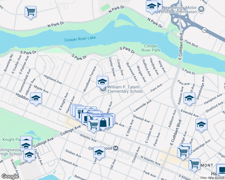 map of restaurants, bars, coffee shops, grocery stores, and more near 416 Lincoln Avenue in Collingswood