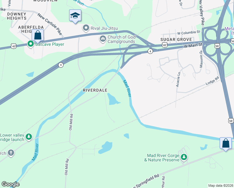 map of restaurants, bars, coffee shops, grocery stores, and more near 3183 Lower Valley Pike in Springfield