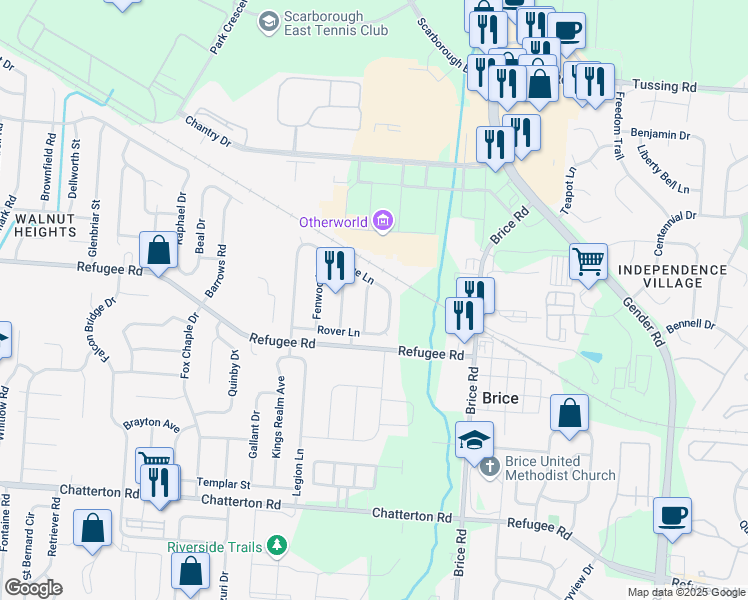 map of restaurants, bars, coffee shops, grocery stores, and more near 2975 Hinsel Drive in Columbus