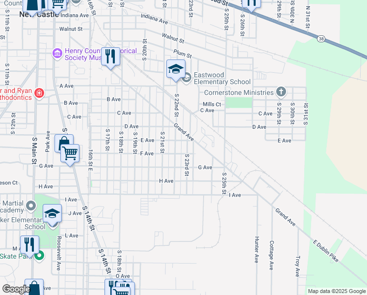 map of restaurants, bars, coffee shops, grocery stores, and more near 1301 South 23rd Street in New Castle
