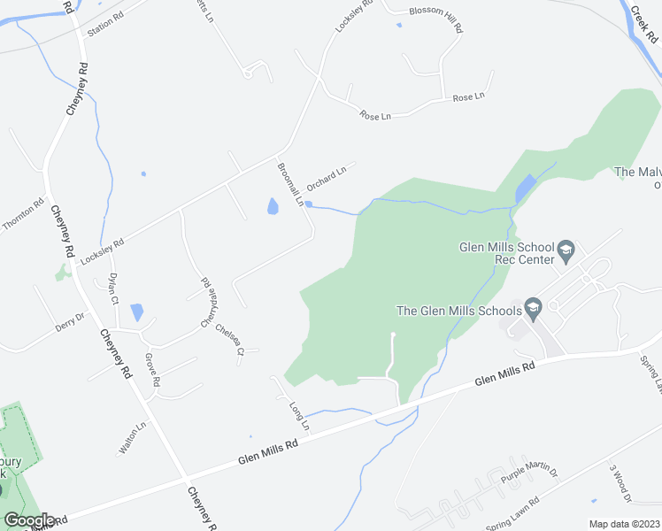 map of restaurants, bars, coffee shops, grocery stores, and more near 25 Broomall Lane in Glen Mills