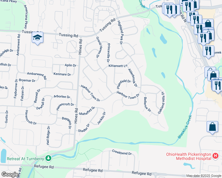 map of restaurants, bars, coffee shops, grocery stores, and more near 3174 Grand Haven Drive in Pickerington