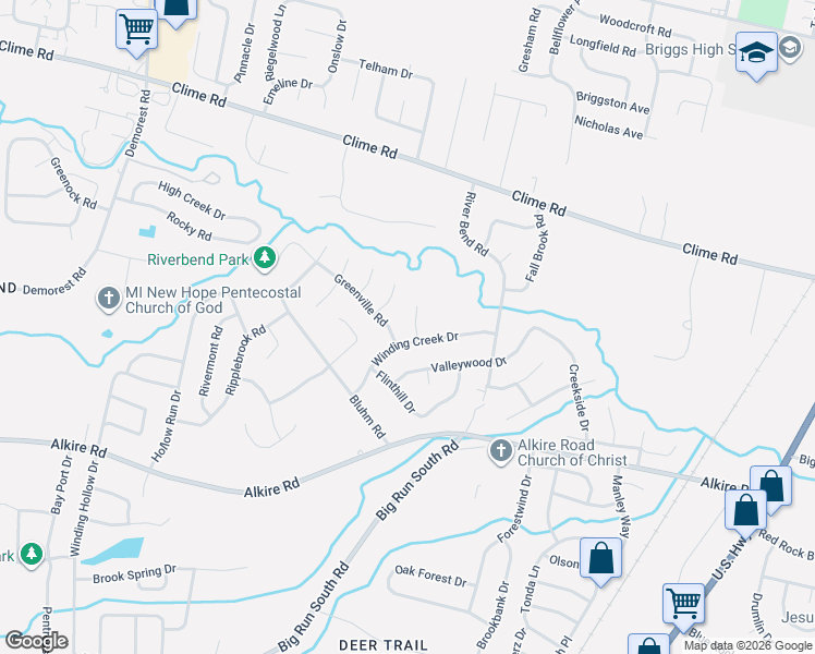 map of restaurants, bars, coffee shops, grocery stores, and more near 3255 Winding Creek Drive in Columbus