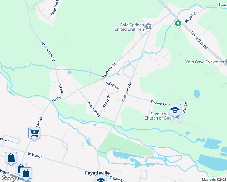 map of restaurants, bars, coffee shops, grocery stores, and more near 4522 Valley Circle in Fayetteville