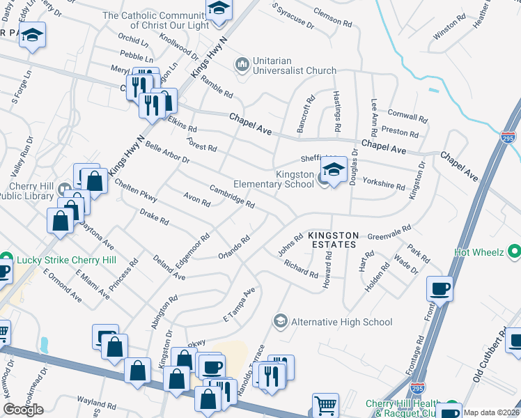 map of restaurants, bars, coffee shops, grocery stores, and more near 800 Orlando Road in Cherry Hill