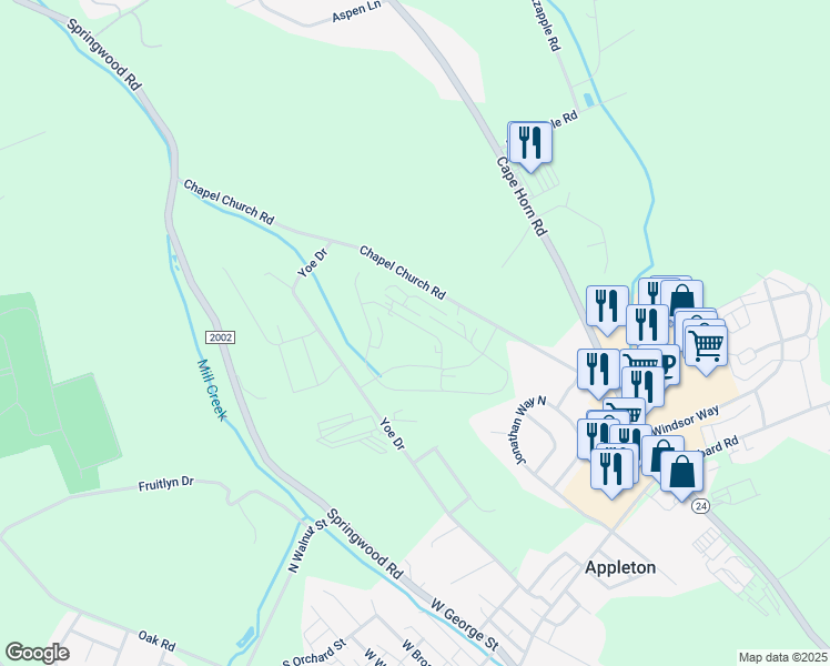 map of restaurants, bars, coffee shops, grocery stores, and more near 90 Yoe Drive in Red Lion