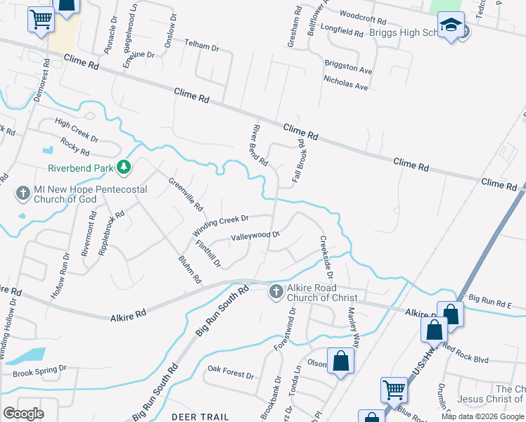map of restaurants, bars, coffee shops, grocery stores, and more near 3153 Winding Creek Drive in Columbus