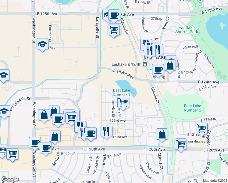 map of restaurants, bars, coffee shops, grocery stores, and more near 12015 Irma Dr in Northglenn