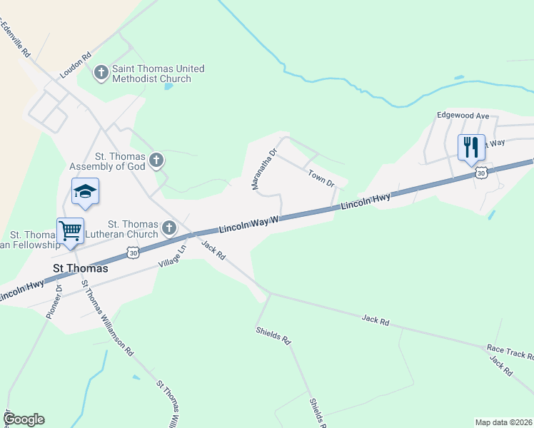map of restaurants, bars, coffee shops, grocery stores, and more near 6782 Lincoln Way West in Saint Thomas