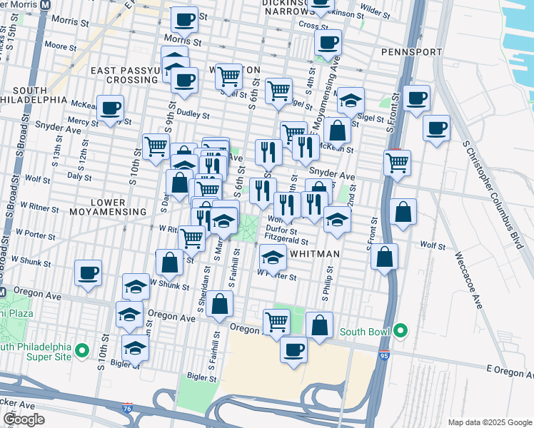 map of restaurants, bars, coffee shops, grocery stores, and more near in Philadelphia