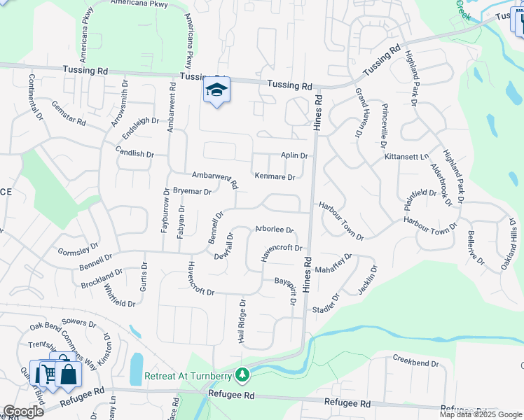 map of restaurants, bars, coffee shops, grocery stores, and more near 7273 Bennell Drive in Reynoldsburg