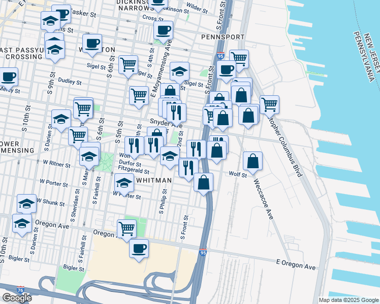 map of restaurants, bars, coffee shops, grocery stores, and more near 119 Tree Street in Philadelphia