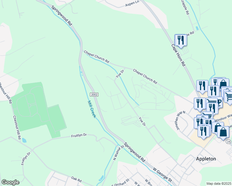 map of restaurants, bars, coffee shops, grocery stores, and more near 50 Yoe Drive in Red Lion