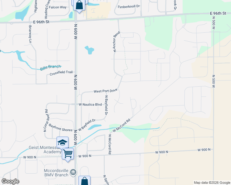 map of restaurants, bars, coffee shops, grocery stores, and more near 5707 West Port Drive in McCordsville