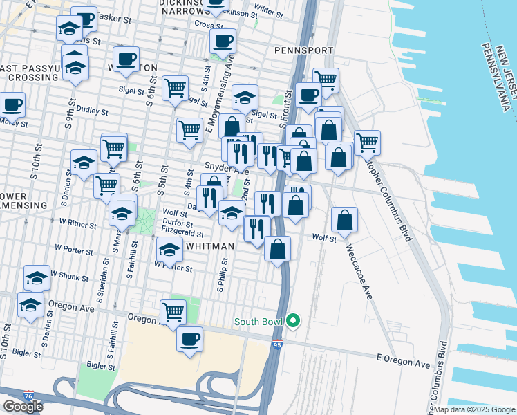 map of restaurants, bars, coffee shops, grocery stores, and more near 119 Tree Street in Philadelphia