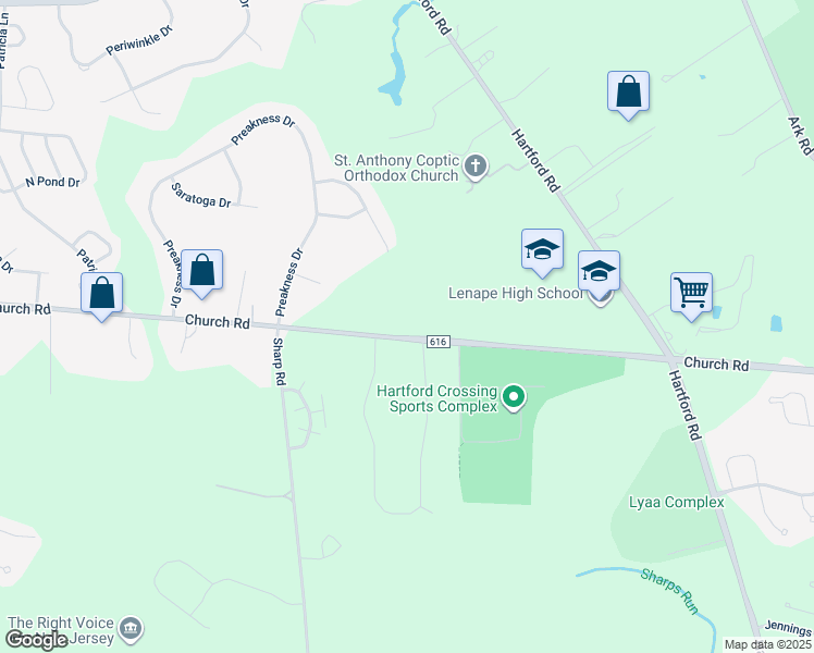 map of restaurants, bars, coffee shops, grocery stores, and more near 101 Church Road in Medford