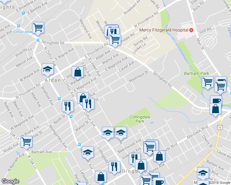 map of restaurants, bars, coffee shops, grocery stores, and more near 318 Westmont Drive in Collingdale