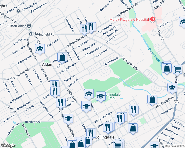 map of restaurants, bars, coffee shops, grocery stores, and more near 318 Westmont Drive in Collingdale