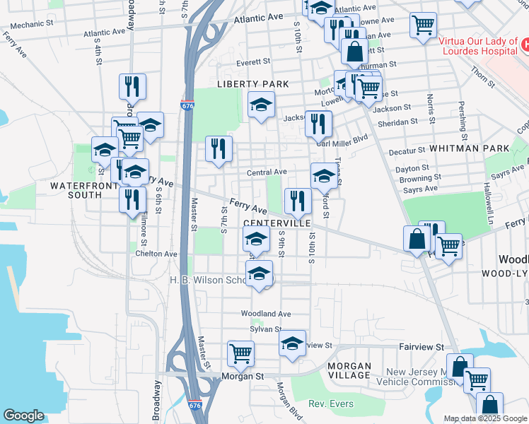 map of restaurants, bars, coffee shops, grocery stores, and more near 850 Jefferson Street in Cherry Hill