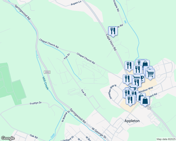 map of restaurants, bars, coffee shops, grocery stores, and more near 90 Yoe Drive in Red Lion