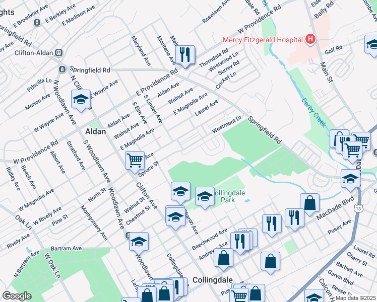 map of restaurants, bars, coffee shops, grocery stores, and more near 320 Westmont Dr in Collingdale