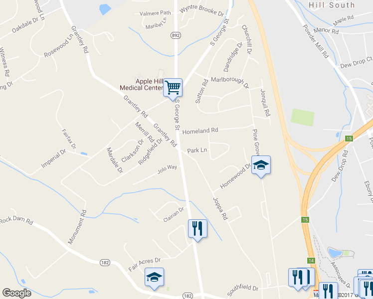 map of restaurants, bars, coffee shops, grocery stores, and more near 27 Park Lane in York