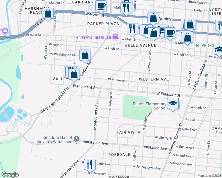 map of restaurants, bars, coffee shops, grocery stores, and more near 499 South Isabella Street in Springfield