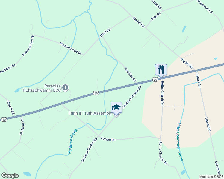 map of restaurants, bars, coffee shops, grocery stores, and more near 6923 Lincoln Highway West in York County