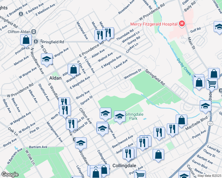 map of restaurants, bars, coffee shops, grocery stores, and more near 326 Westmont Drive in Collingdale